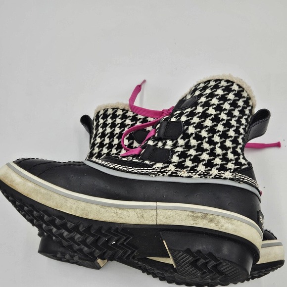 Sorel Houndstooth Black White Tivoli Waterproof Ankle Winter Snow Boot Size 7 - Picture 3 of 9